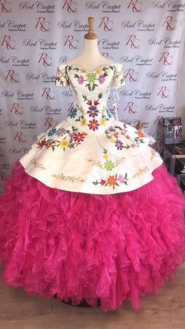 Quinceañera Dress - Vestido de Quinceañera Hot Pink with Embroidery