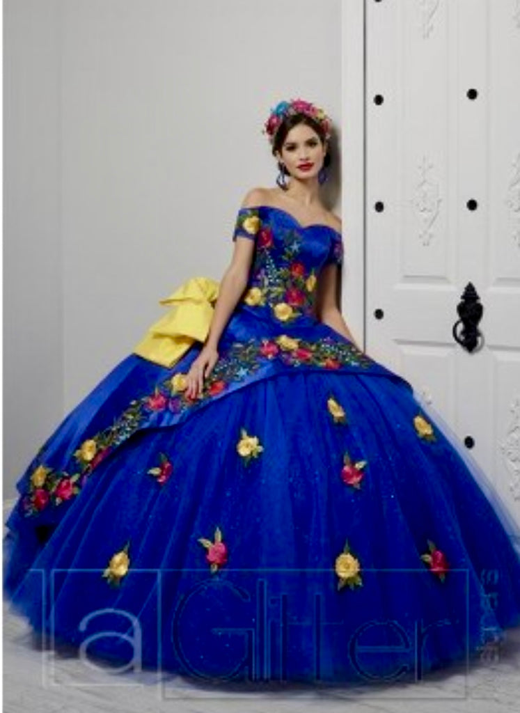 Charra Quinceañera Dress - Vestido de Quinceañera Royal Blue with Embroidery